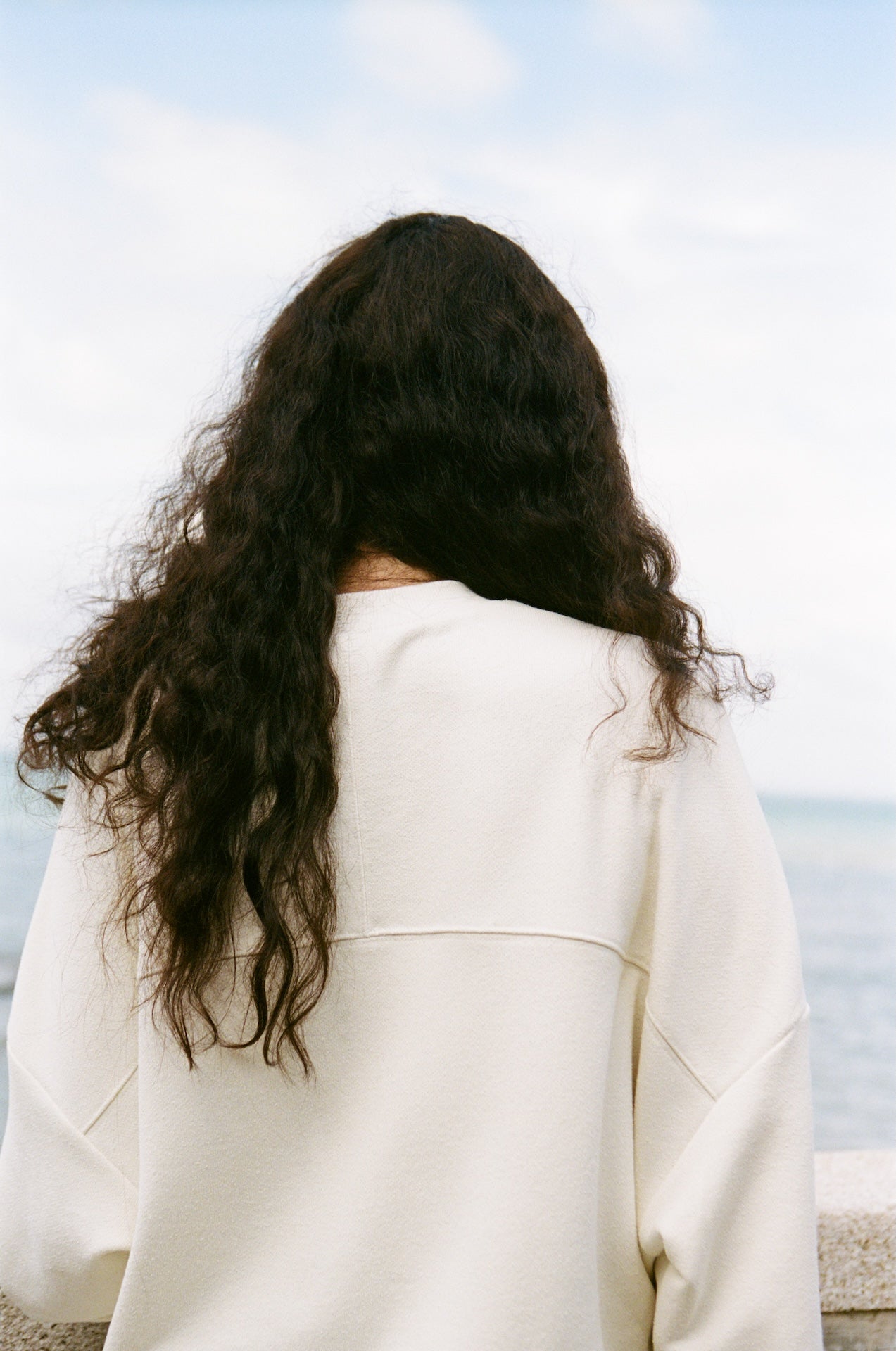 Cotton-Blend Bouclé Knit Crewneck Drop-Shoulder Pullover Sweatshirt