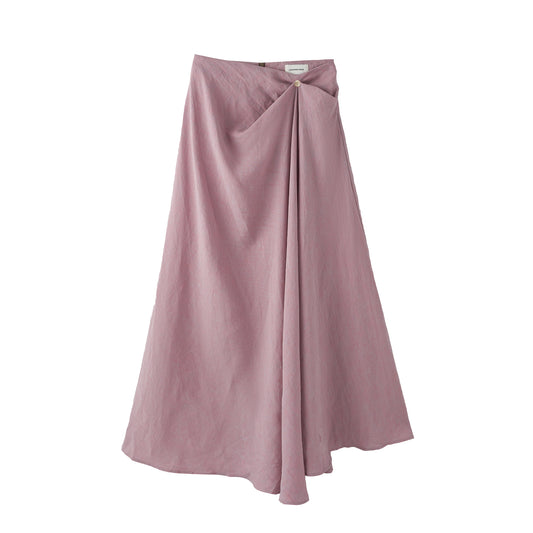 Two-Tone Linen Draped Asymmetric Long Skirt (PRE-ORDER)