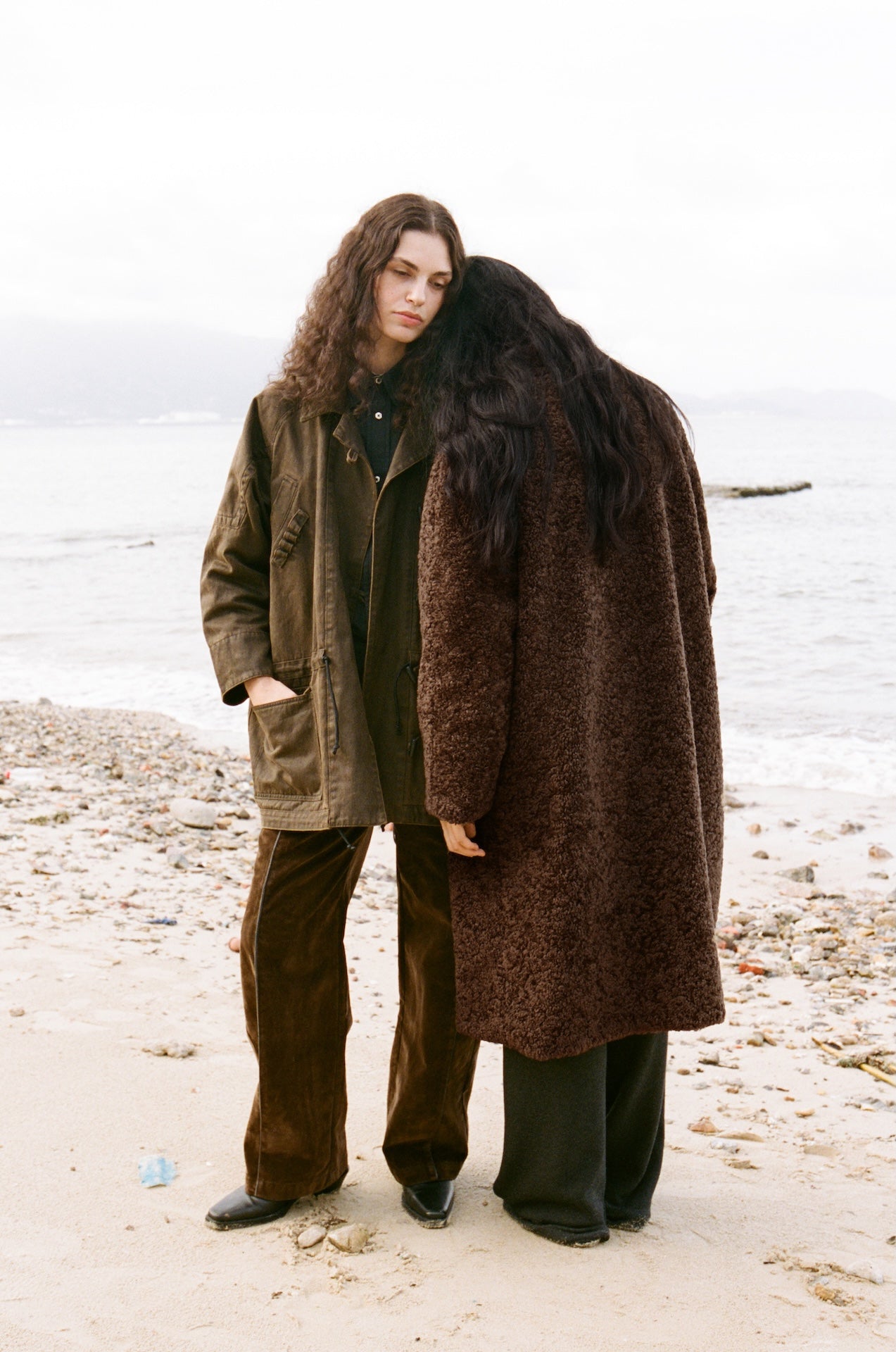 Reversible Stand-Collar Relaxed Mid-Length Fleece Jacket