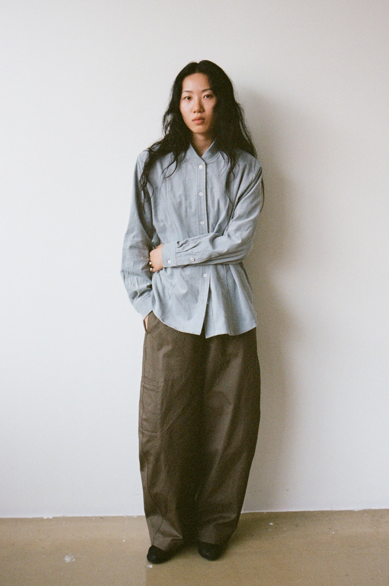 Stand-Collar Adjustable Asymmetric Vintage Shirt Jacket