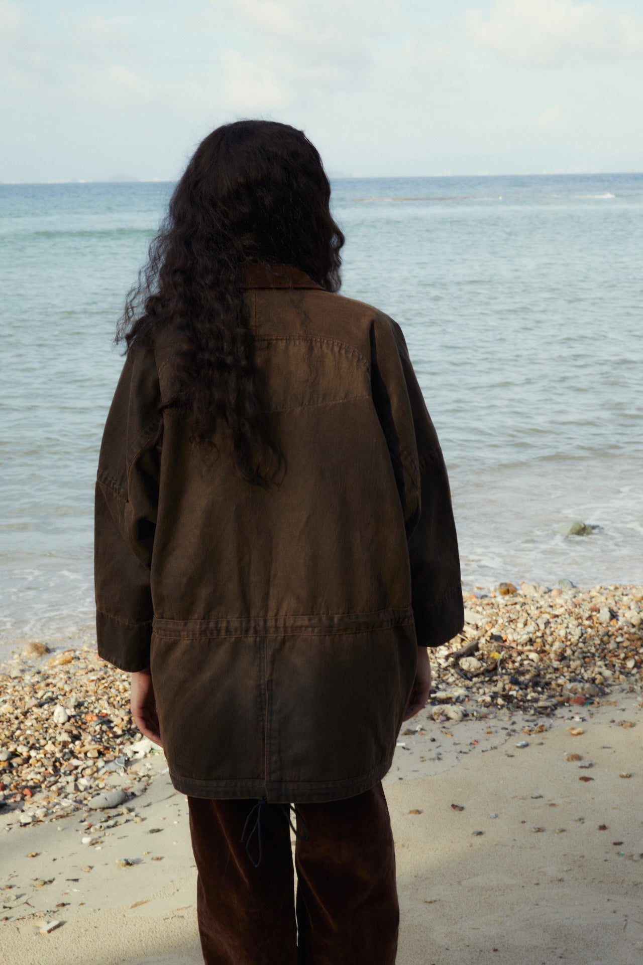 Patch-Pocket Drawstring-Waist Military Collar Jacket