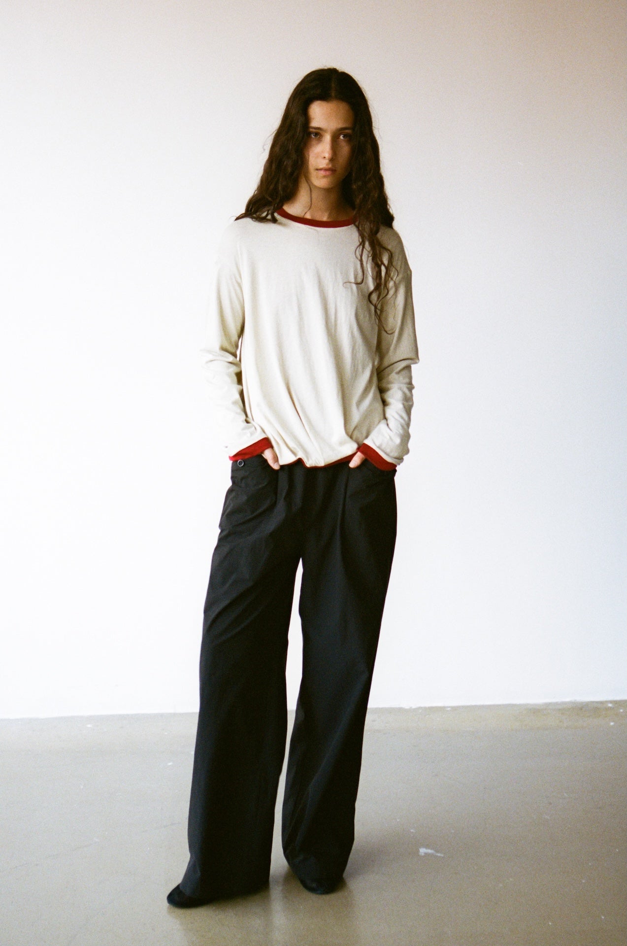 Reversible Double-Layer Contrast Knit Long-Sleeve Tee