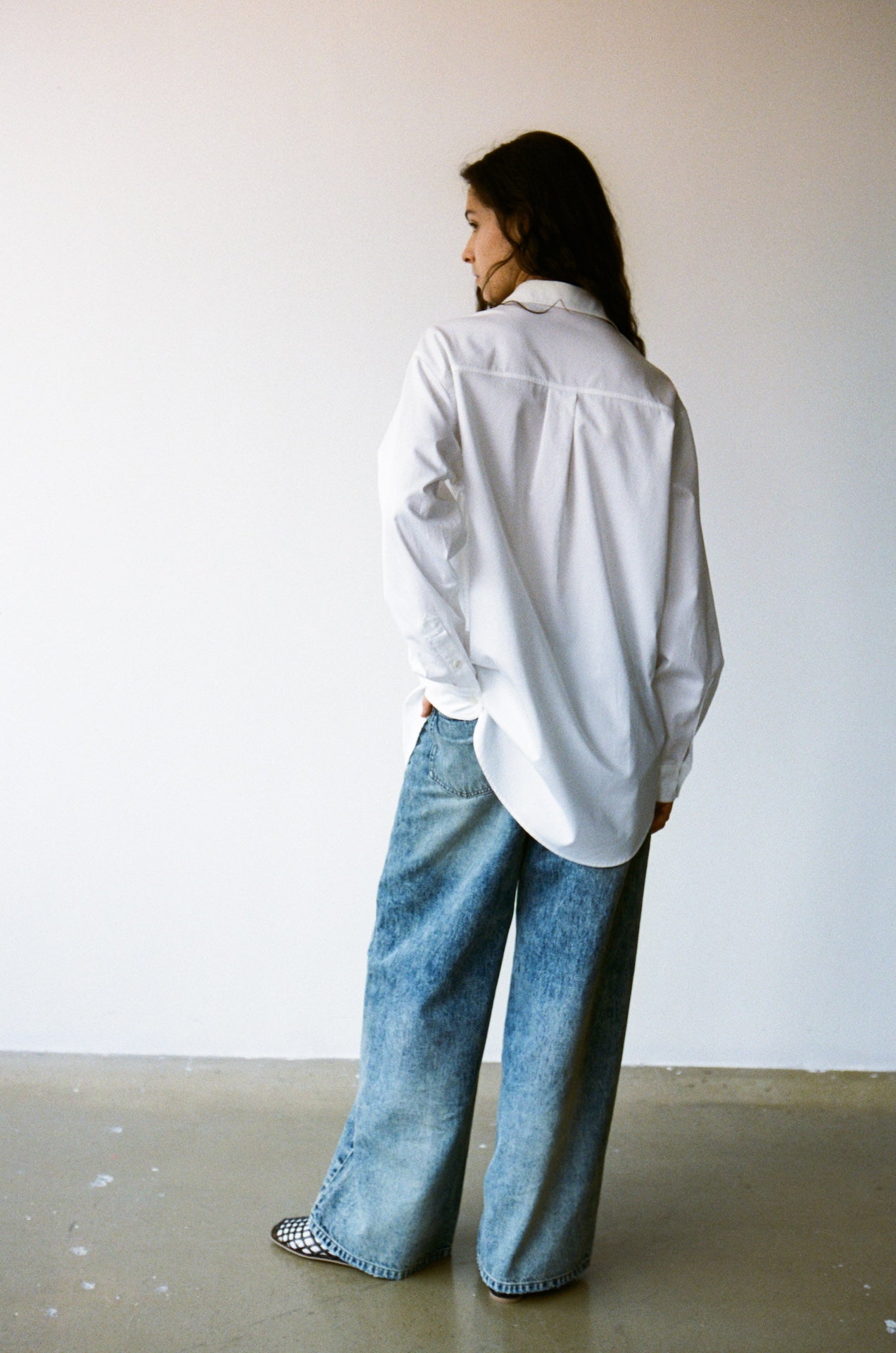 Embroidered Unisex Loose Mid-Length White Shirt