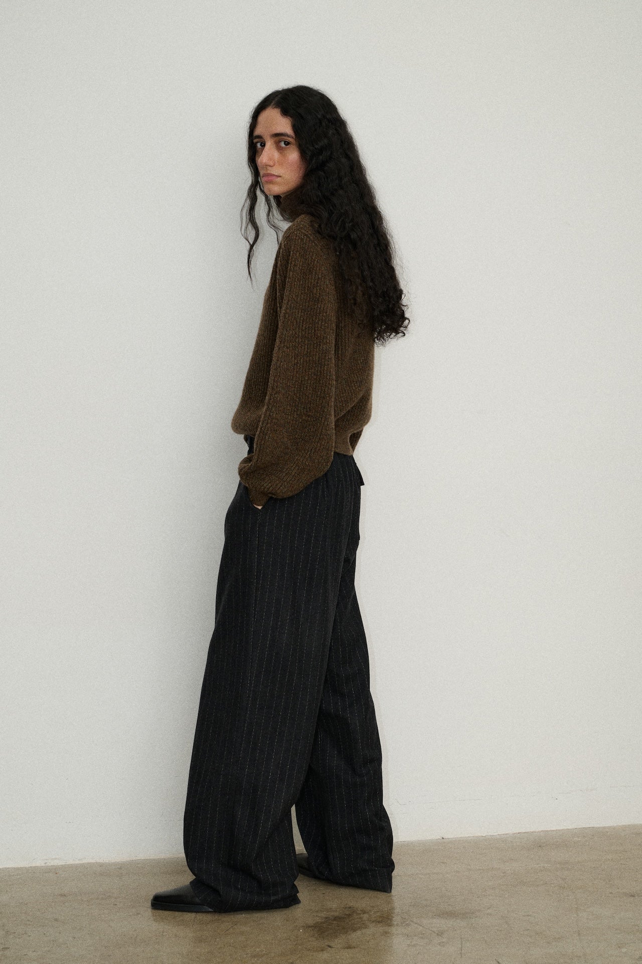 Striped Wool Casual Straight-Leg Trousers