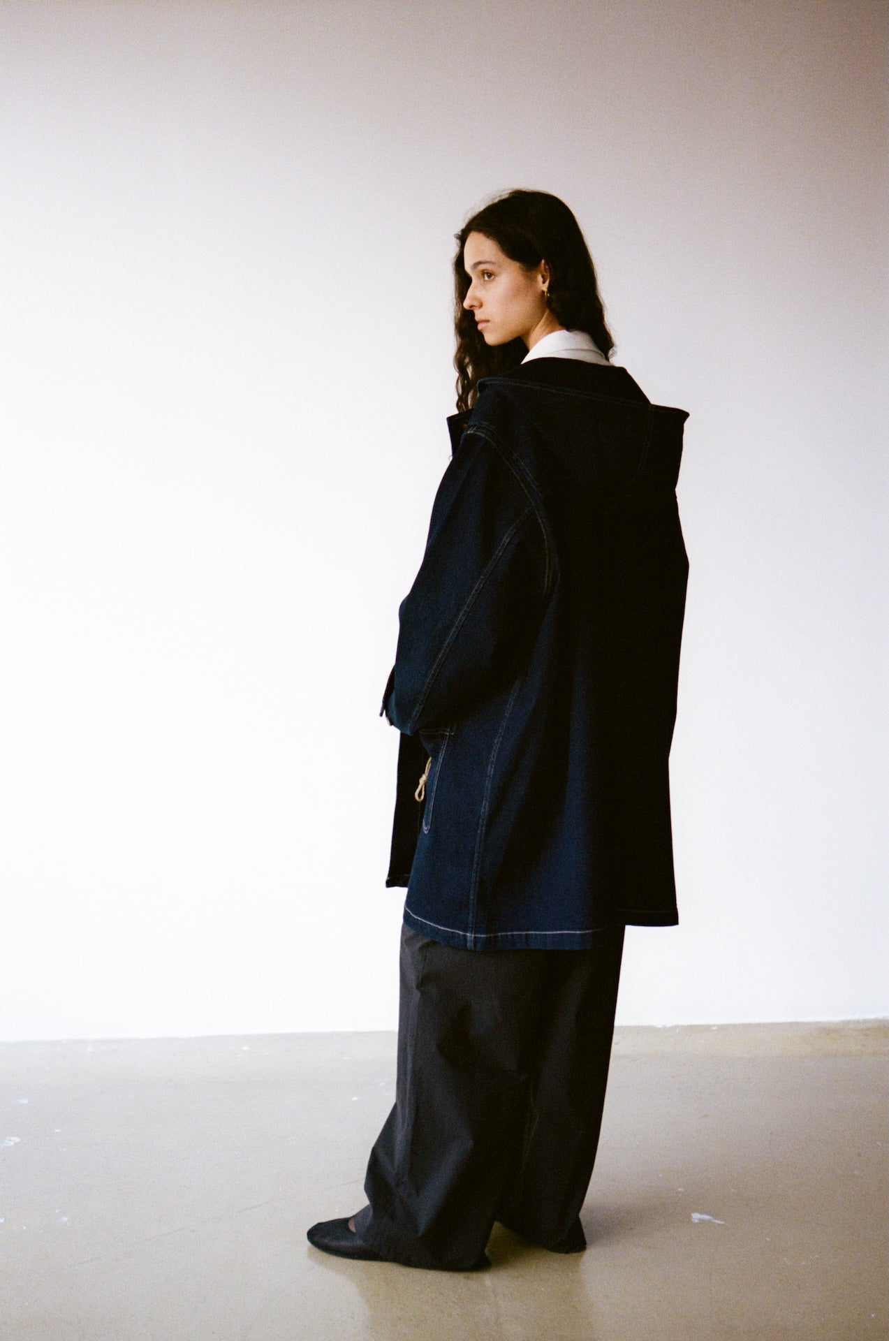 Mid-Length Hooded Duffle Denim Coat