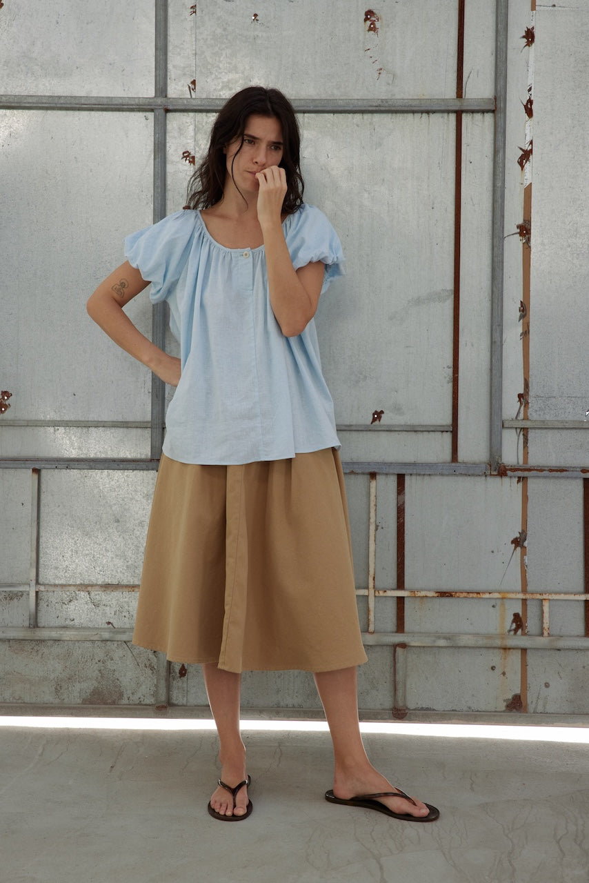 Tailored-Pleat Contrast Skirt