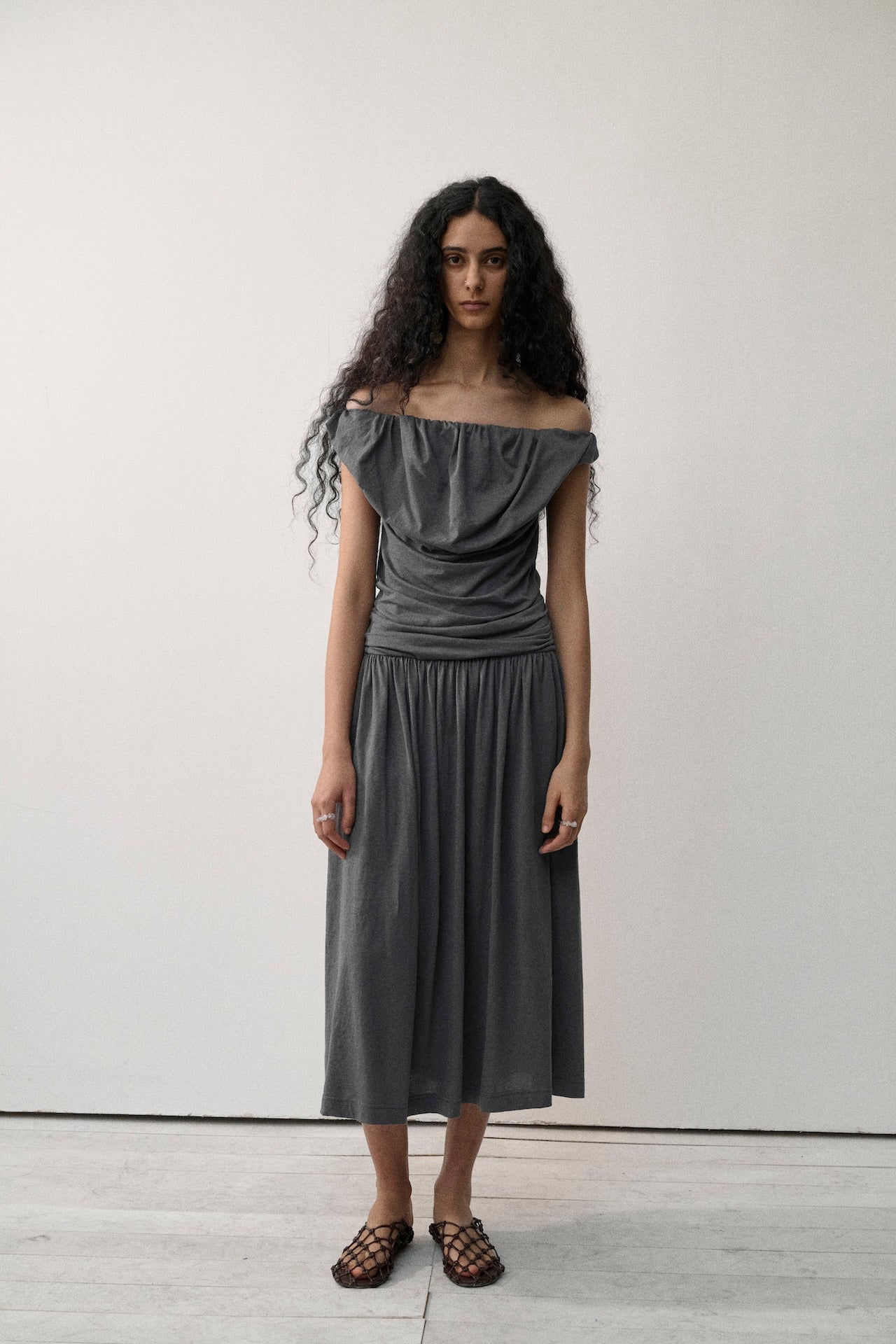 Draped Low-Waist Knit Dress