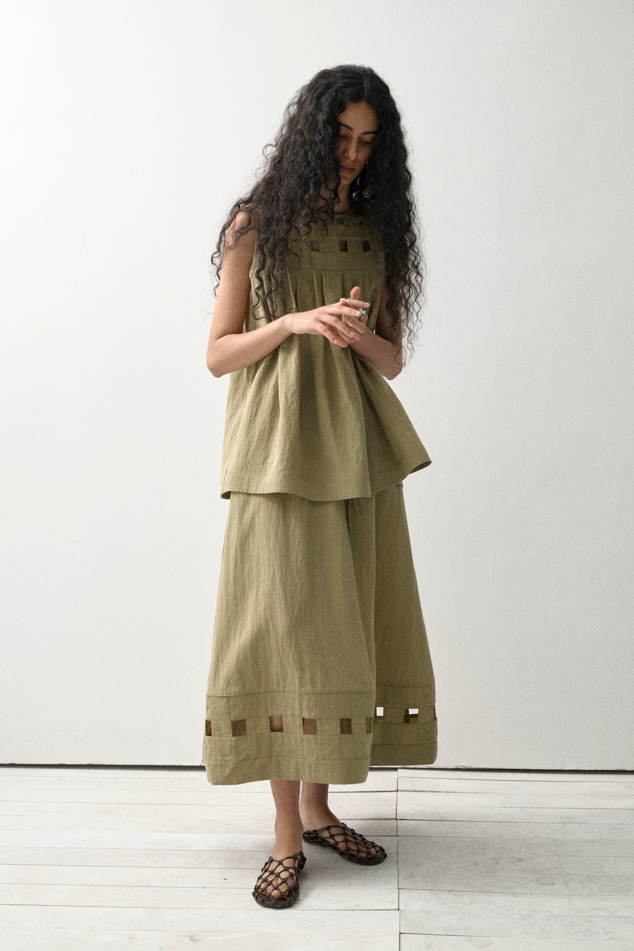 Handcrafted Open-Weave Midi Skirt