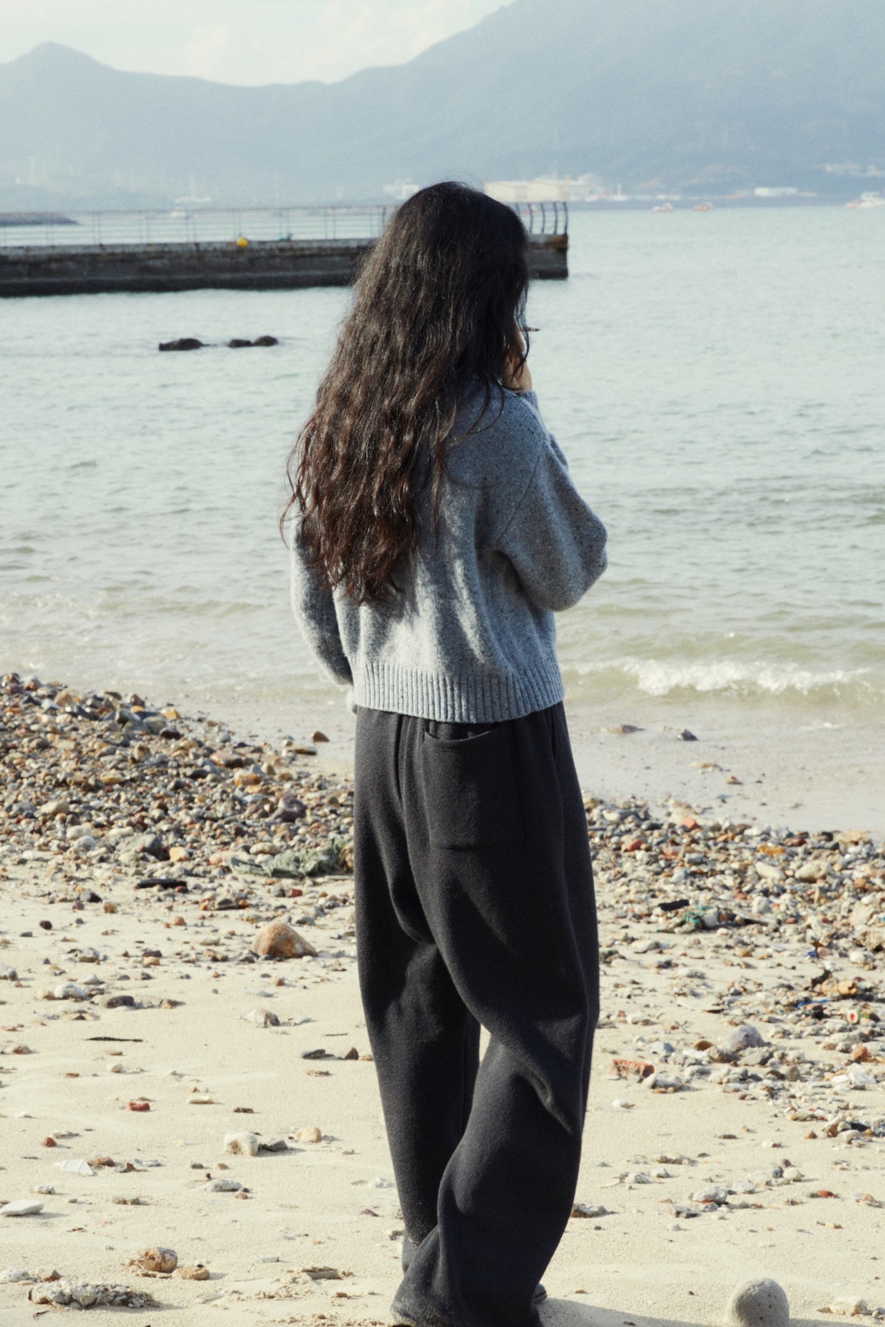 Extra-Fine Merino Wool & Alpaca Blend Oversized Fold-Collar Knit Sweater