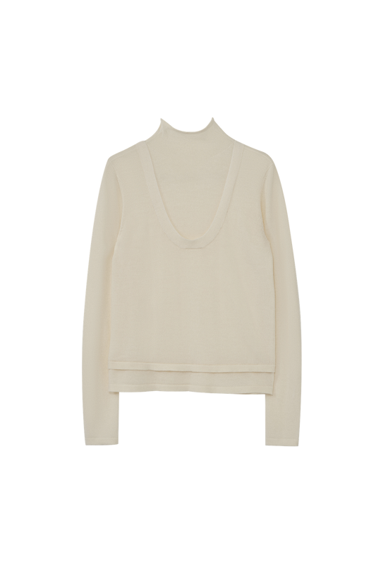 Mock Two-Piece High-Neck Knitted Top