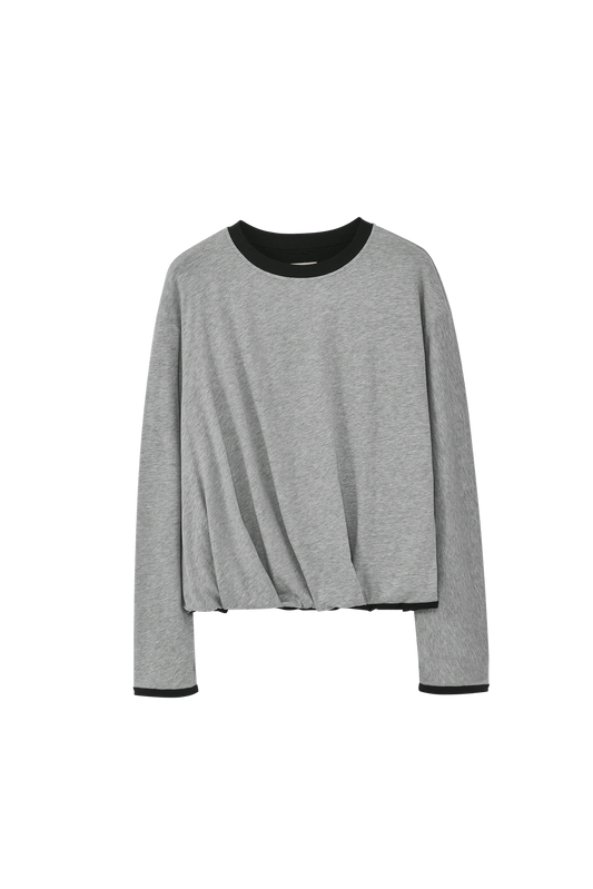 Reversible Double-Layer Contrast Knit Long-Sleeve Tee