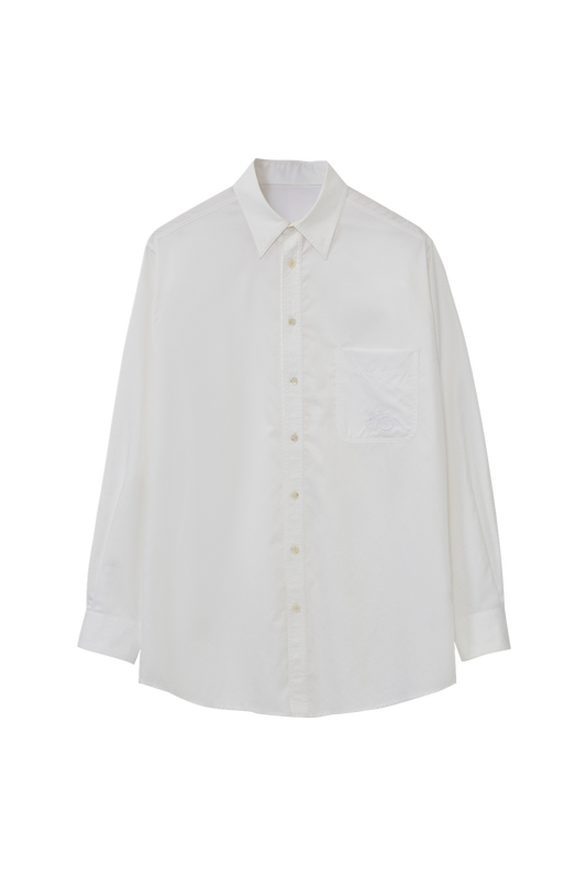 Embroidered Unisex Loose Mid-Length White Shirt