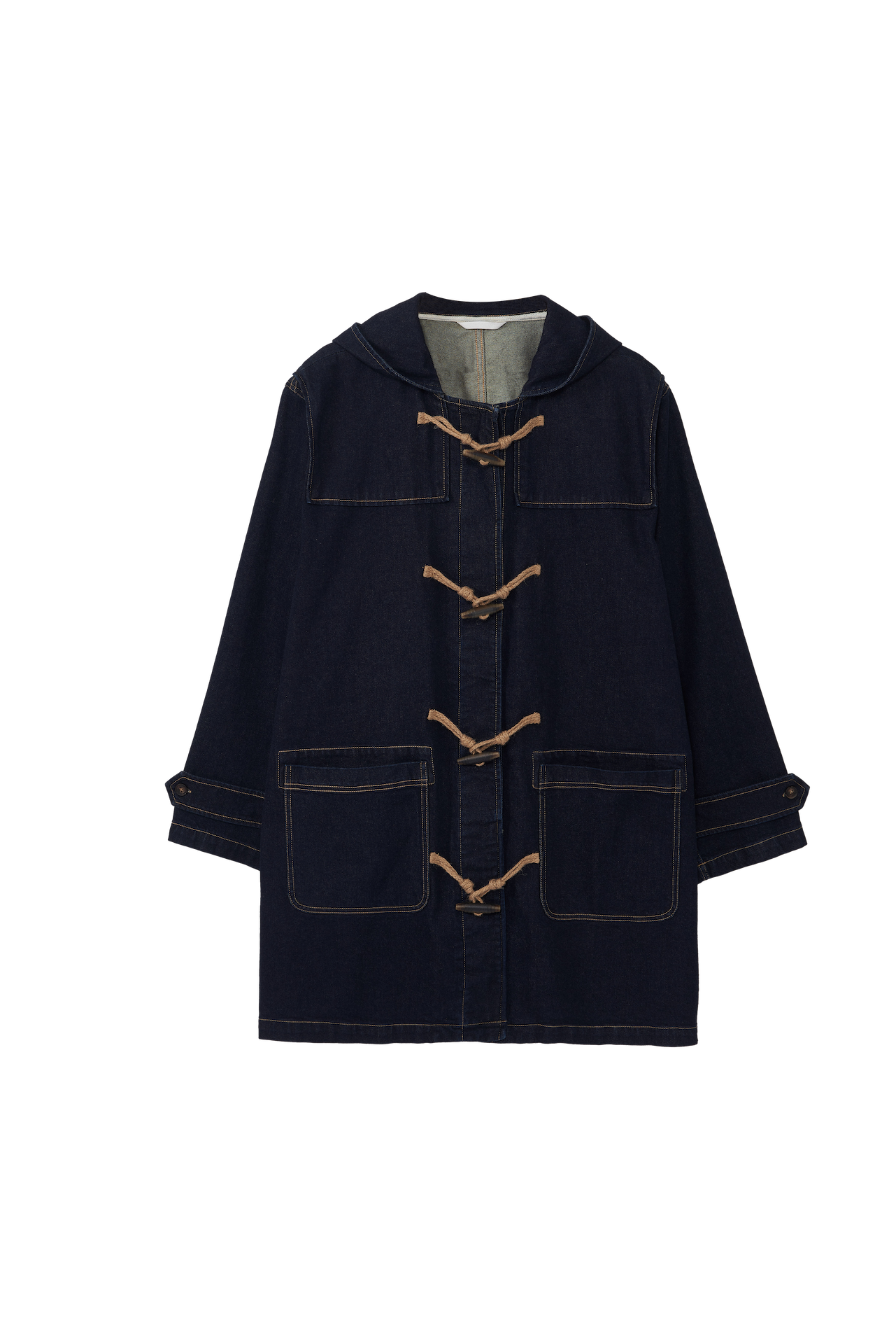 Mid-Length Hooded Duffle Denim Coat