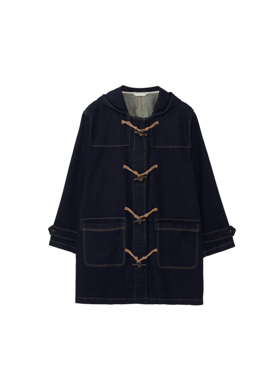 Mid-Length Hooded Duffle Denim Coat