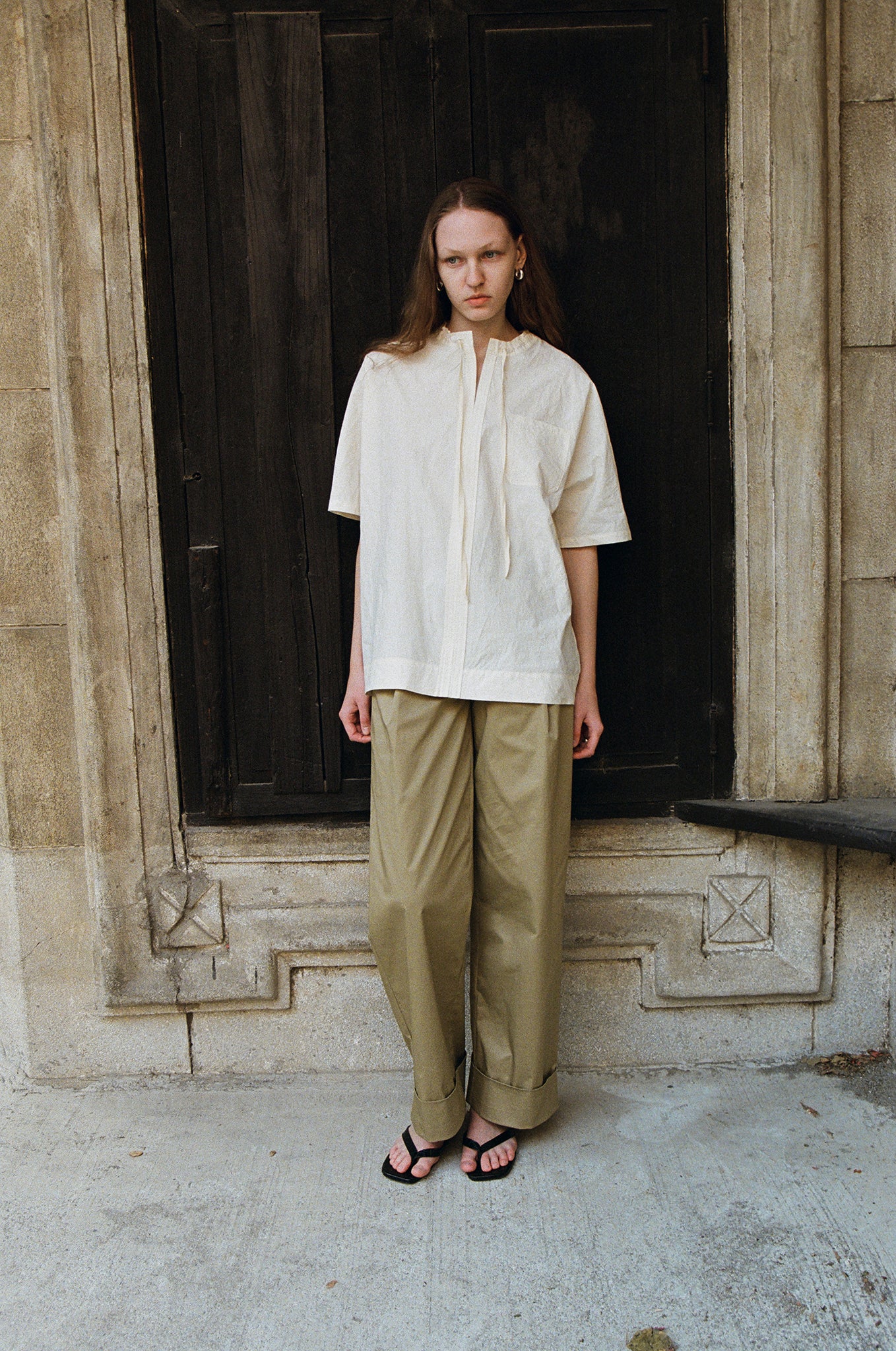 Bony Cotton Pleated Straight-leg Pants