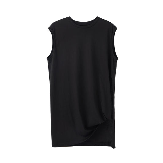 Knitted Cotton Crewneck Asymmetric Hem Sleeveless T-Shirt (PRE-ORDER)