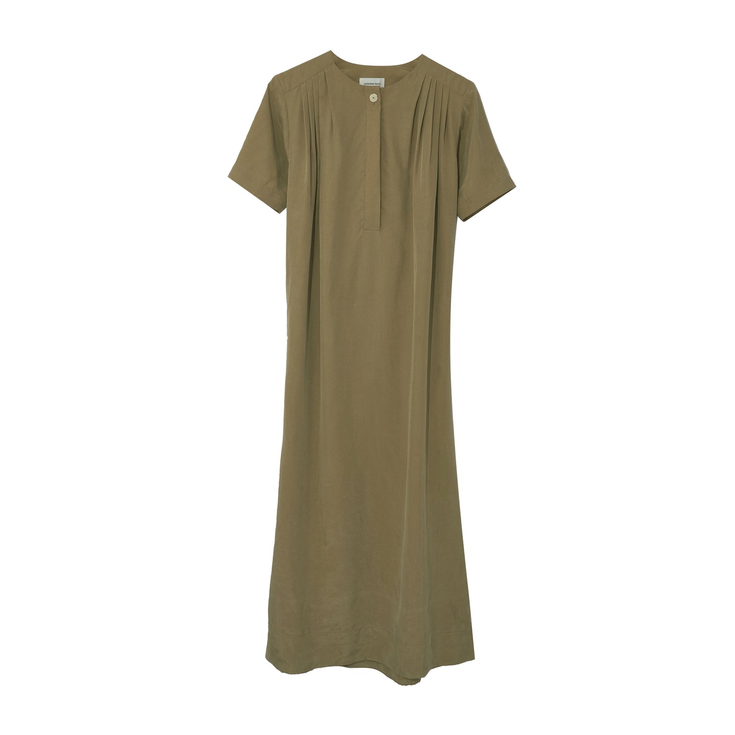 Tencel Blended One-button Pleated Mid-length Short-sleeved Dress