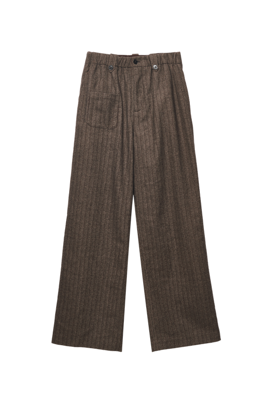 Striped Wool Casual Straight-Leg Trousers