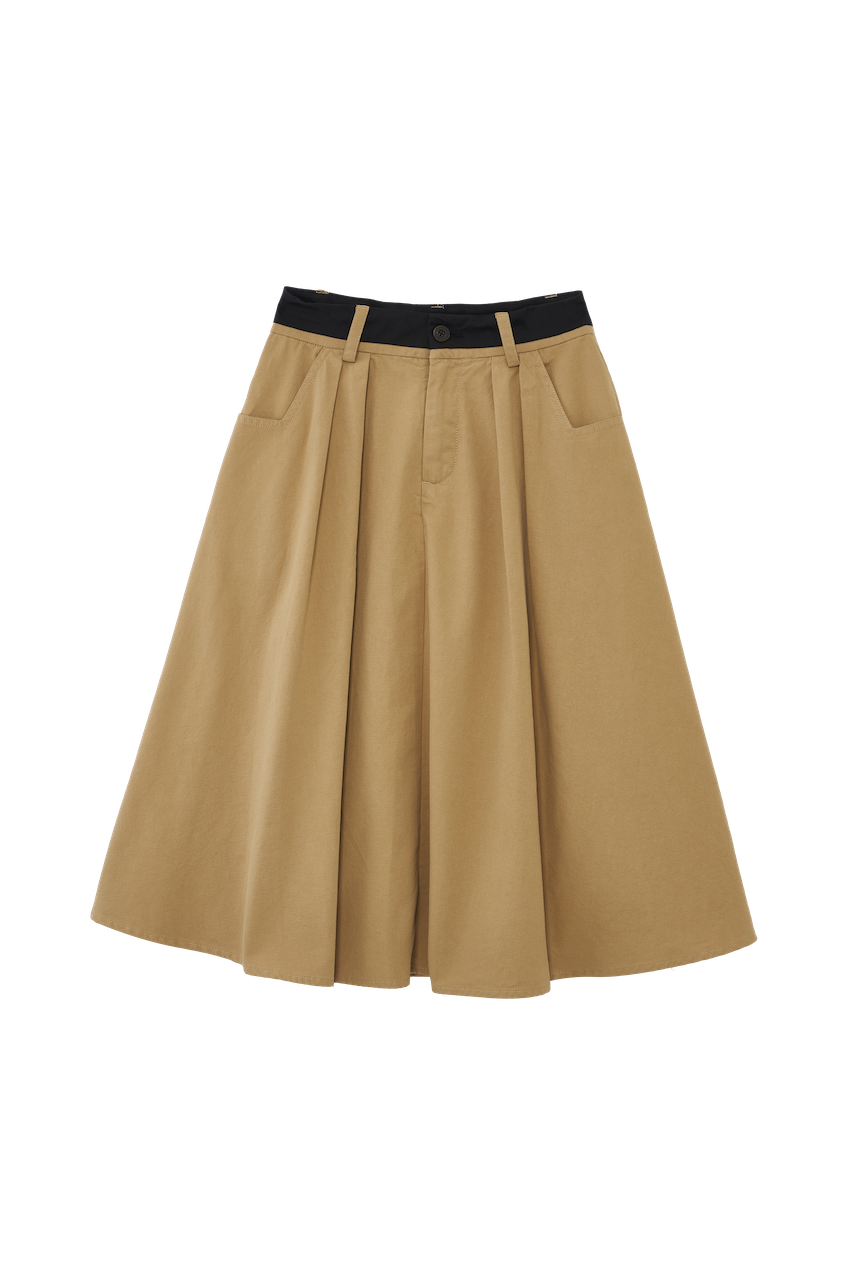 Tailored-Pleat Contrast Skirt