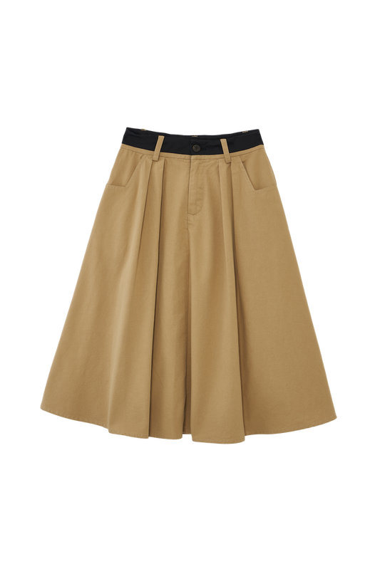 Tailored-Pleat Contrast Skirt