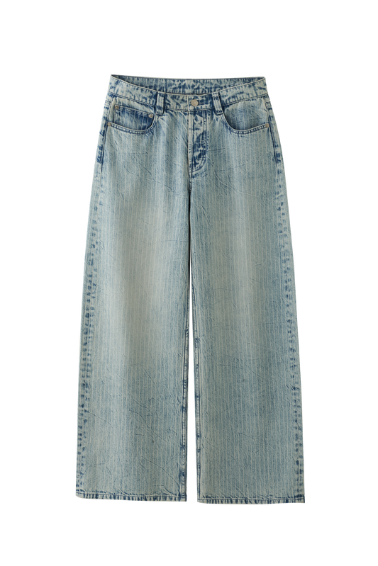 Washed Striped Denim Pants